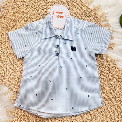 Conj Camisa Listrada Azul Claro Âncoras e Short